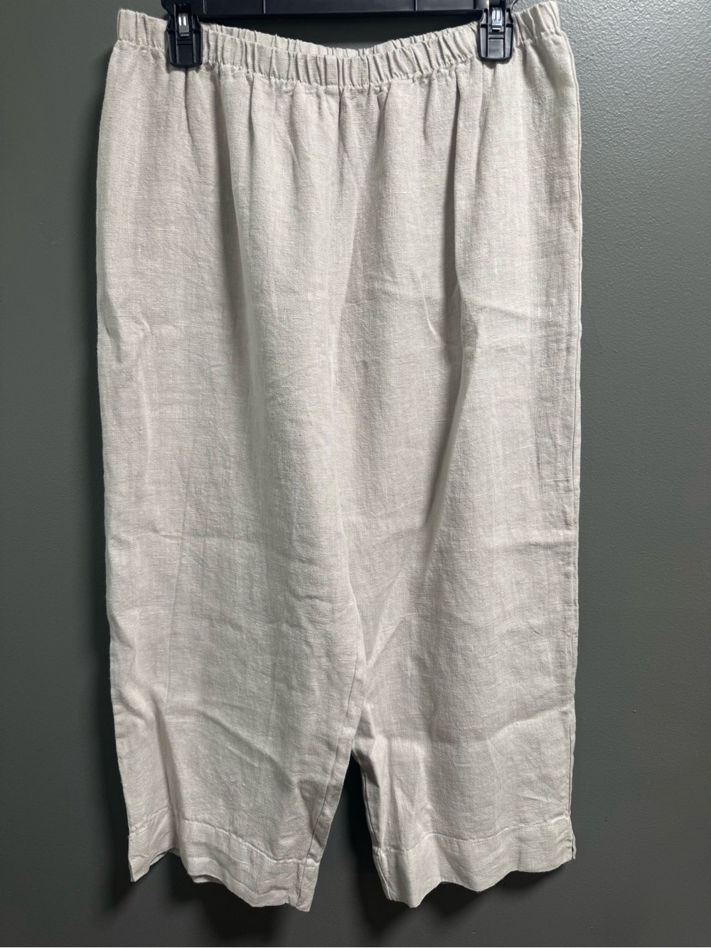 bryn Walker Relaxed Natural Cream Oatmeal Elastic Waist Linen Pant Lagenlook L